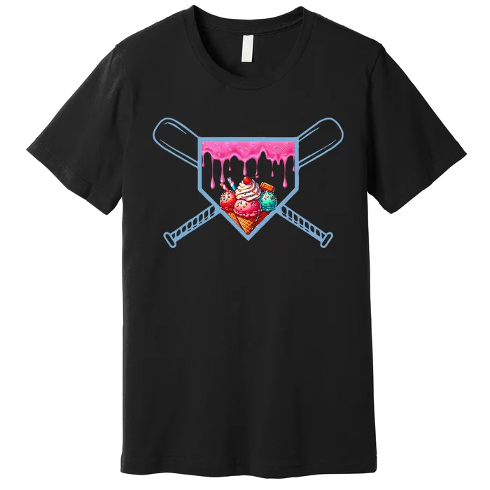 B.A.S.E.B.A.L.L Home Plate Social Club For Boy Ice Cream Drip Premium T-Shirt