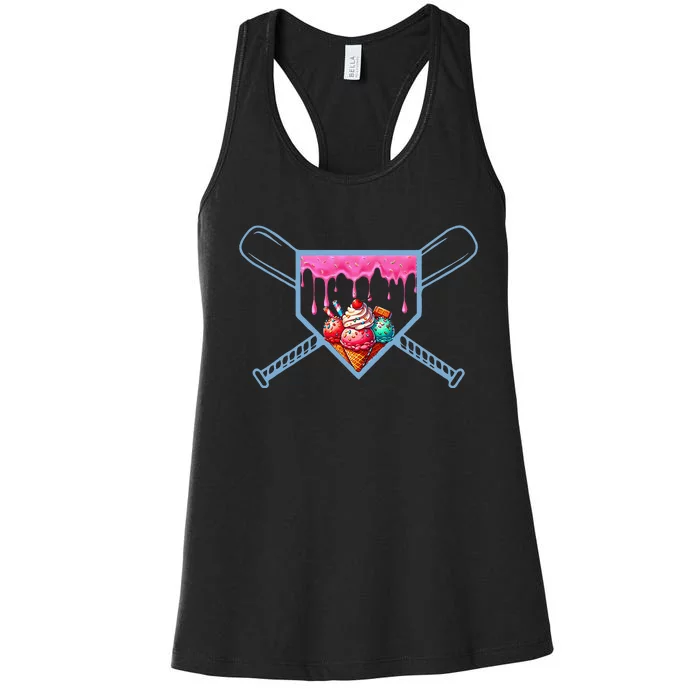 B.A.S.E.B.A.L.L Home Plate Social Club For Boy Ice Cream Drip Women's Racerback Tank