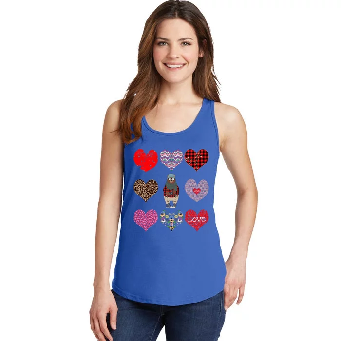 Bear Hearts Pattern Red Plaid Leopard Floral Valentines Day Gift Ladies Essential Tank