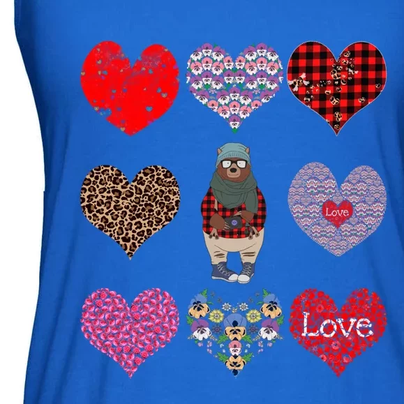 Bear Hearts Pattern Red Plaid Leopard Floral Valentines Day Gift Ladies Essential Flowy Tank