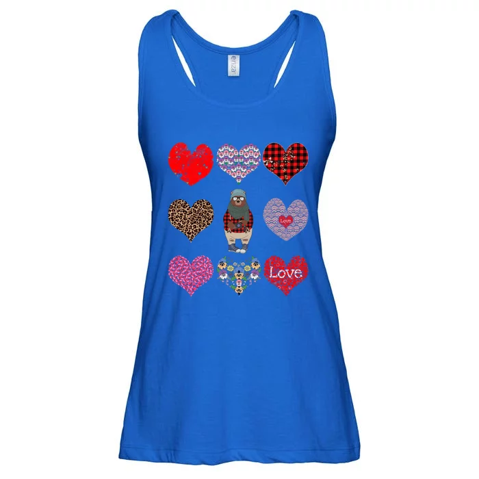 Bear Hearts Pattern Red Plaid Leopard Floral Valentines Day Gift Ladies Essential Flowy Tank