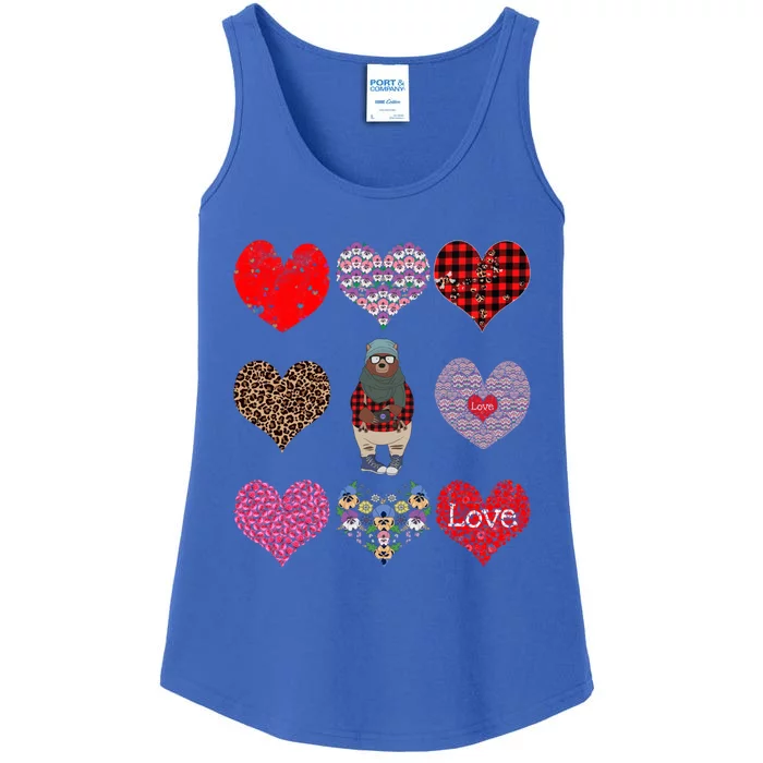 Bear Hearts Pattern Red Plaid Leopard Floral Valentines Day Gift Ladies Essential Tank