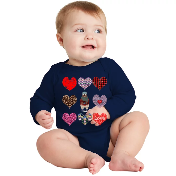 Bear Hearts Pattern Red Plaid Leopard Floral Valentines Day Gift Baby Long Sleeve Bodysuit