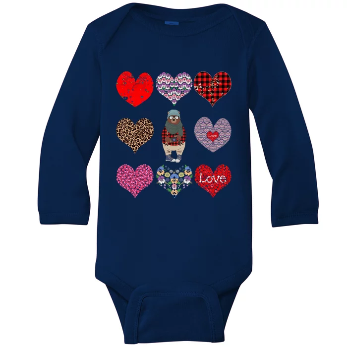 Bear Hearts Pattern Red Plaid Leopard Floral Valentines Day Gift Baby Long Sleeve Bodysuit