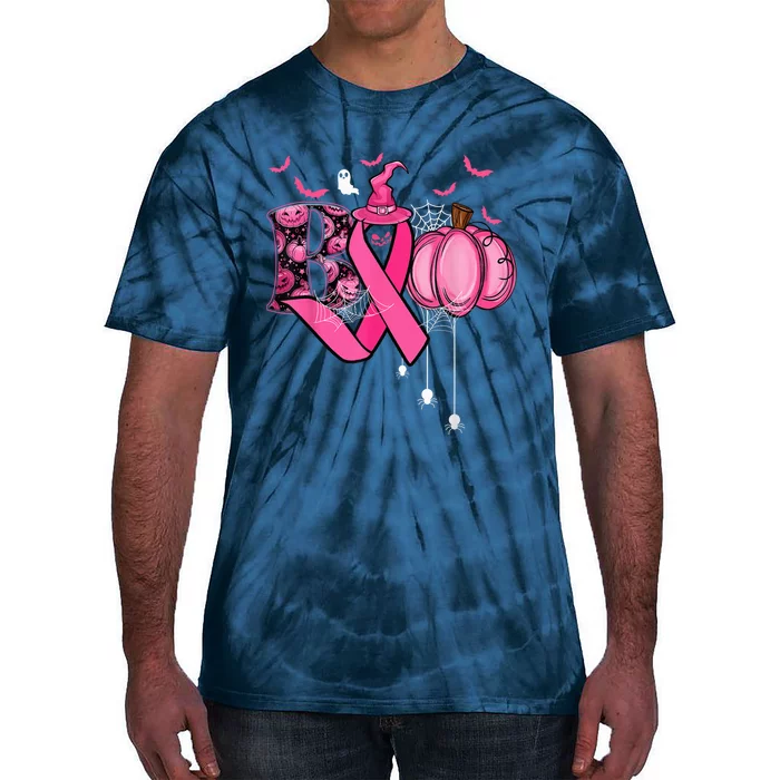 Boo Halloween Pumpkin Pink Ribbon Witch Breast Cancer Tie-Dye T-Shirt