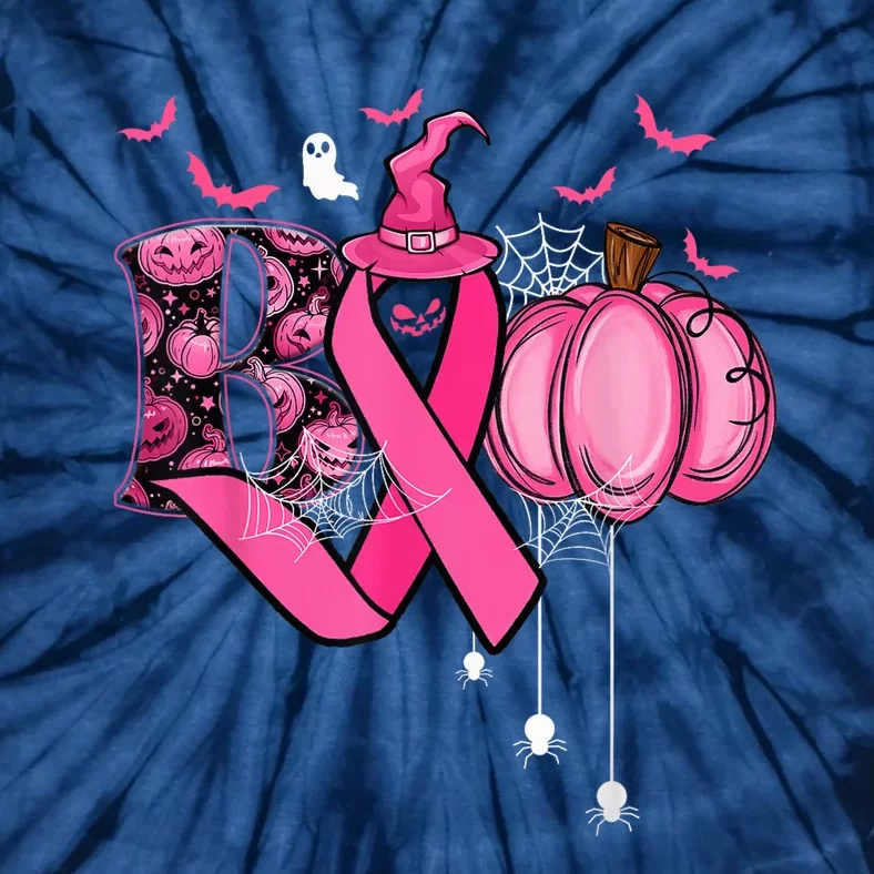 Boo Halloween Pumpkin Pink Ribbon Witch Breast Cancer Tie-Dye T-Shirt