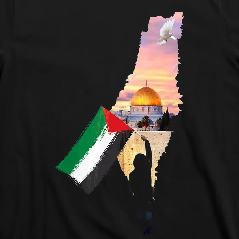 Boy Hold Palestine Flag Palestinians Map JerusalemS City T-Shirt