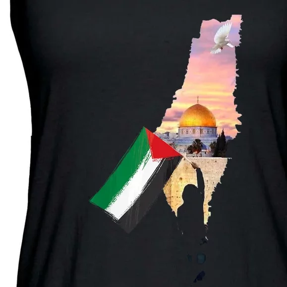 Boy Hold Palestine Flag Palestinians Map JerusalemS City Ladies Essential Flowy Tank