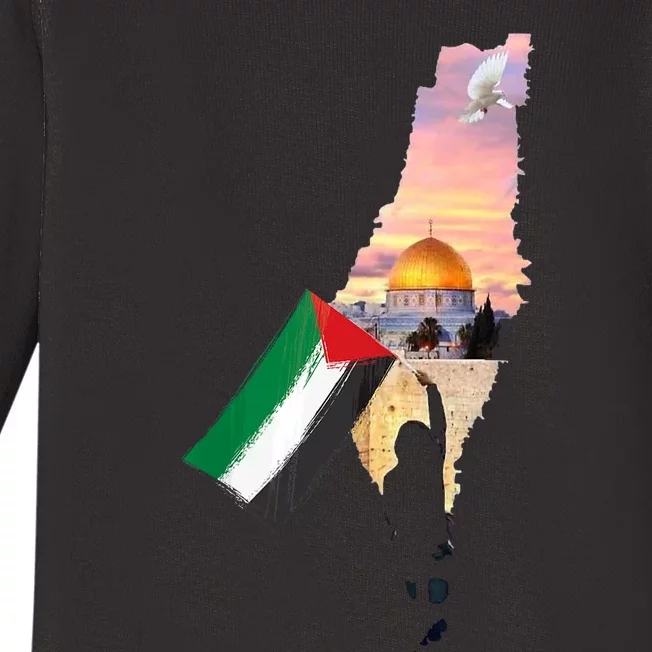 Boy Hold Palestine Flag Palestinians Map JerusalemS City Baby Long Sleeve Bodysuit