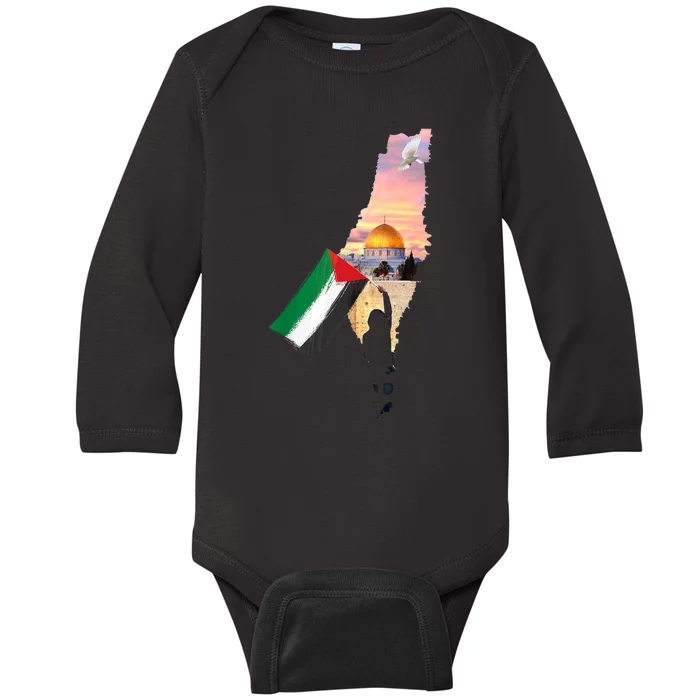 Boy Hold Palestine Flag Palestinians Map JerusalemS City Baby Long Sleeve Bodysuit