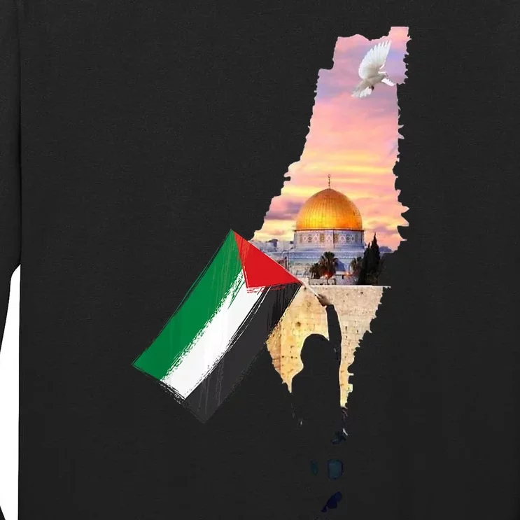 Boy Hold Palestine Flag Palestinians Map JerusalemS City Tall Long Sleeve T-Shirt