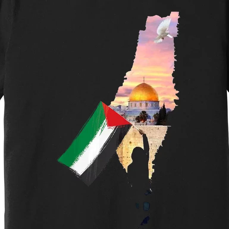 Boy Hold Palestine Flag Palestinians Map JerusalemS City Premium T-Shirt