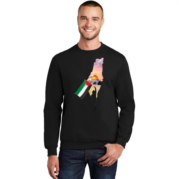 Boy Hold Palestine Flag Palestinians Map JerusalemS City Tall Sweatshirt