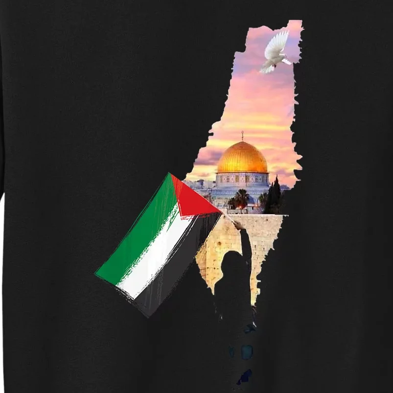 Boy Hold Palestine Flag Palestinians Map JerusalemS City Tall Sweatshirt