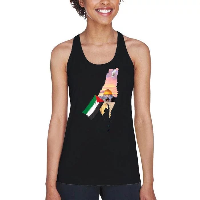 Boy Hold Palestine Flag Palestinians Map JerusalemS City Women's Racerback Tank