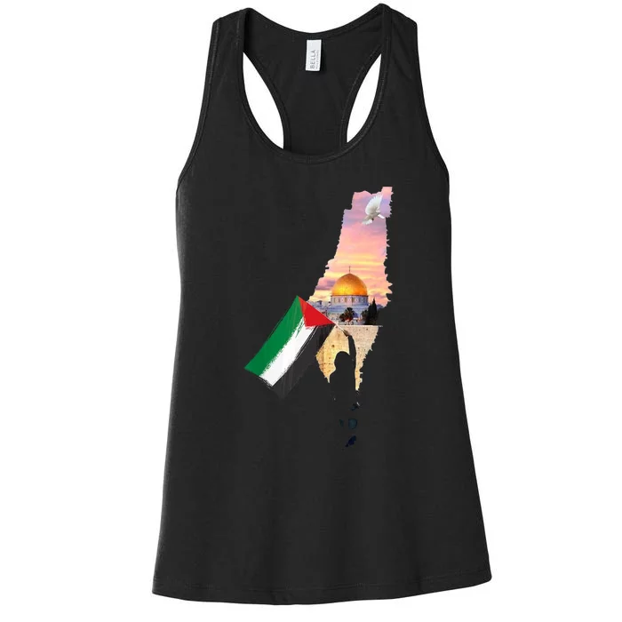 Boy Hold Palestine Flag Palestinians Map JerusalemS City Women's Racerback Tank