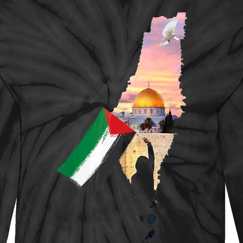 Boy Hold Palestine Flag Palestinians Map JerusalemS City Tie-Dye Long Sleeve Shirt