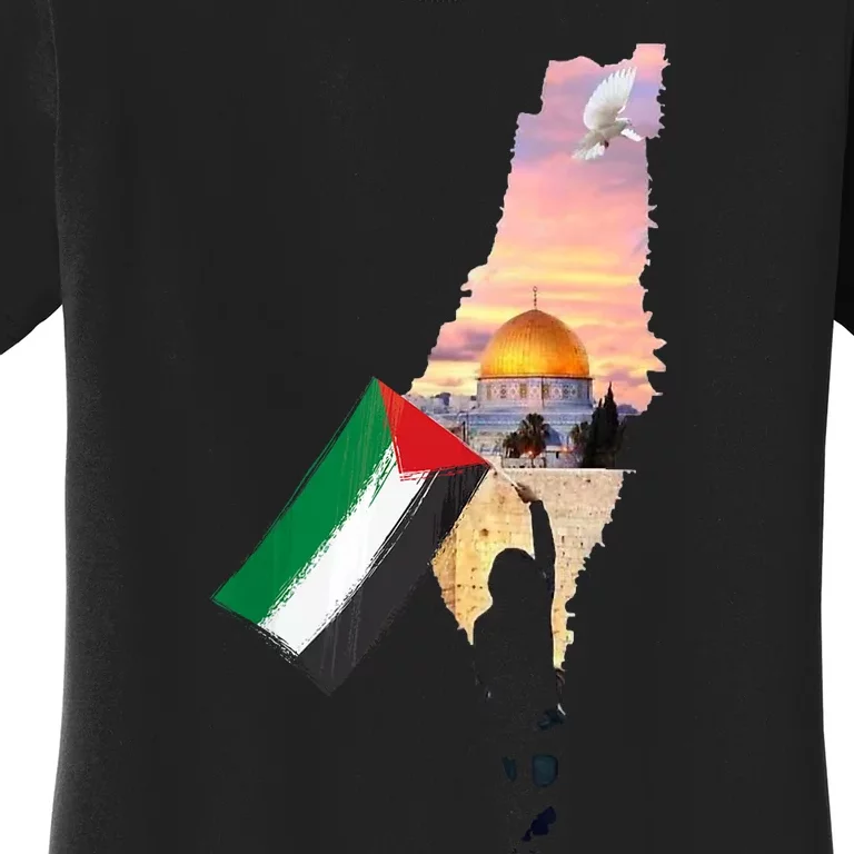 Boy Hold Palestine Flag Palestinians Map JerusalemS City Women's T-Shirt