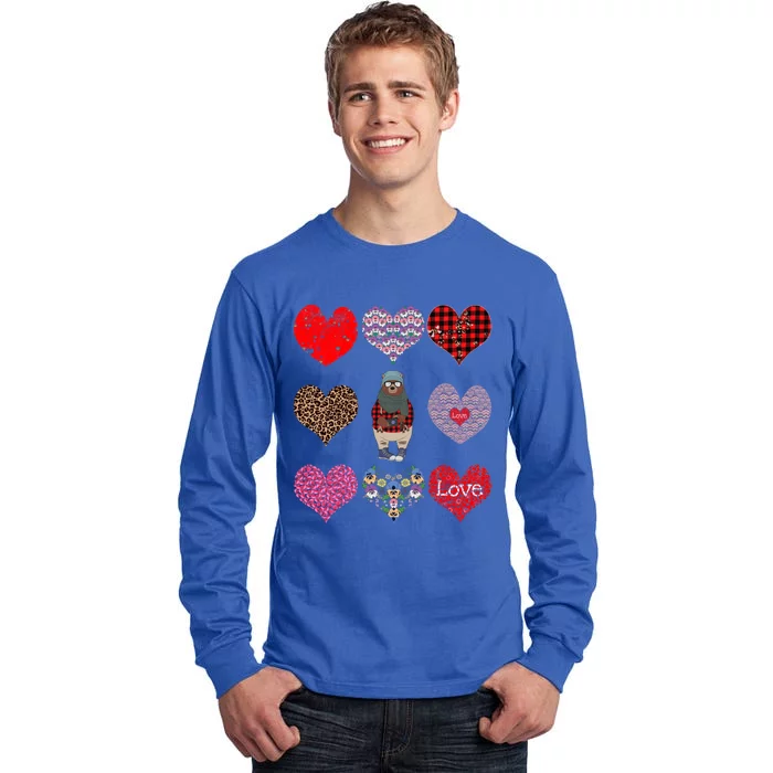 Bear Hearts Pattern Red Plaid Leopard Floral Valentines Day Cool Gift Tall Long Sleeve T-Shirt