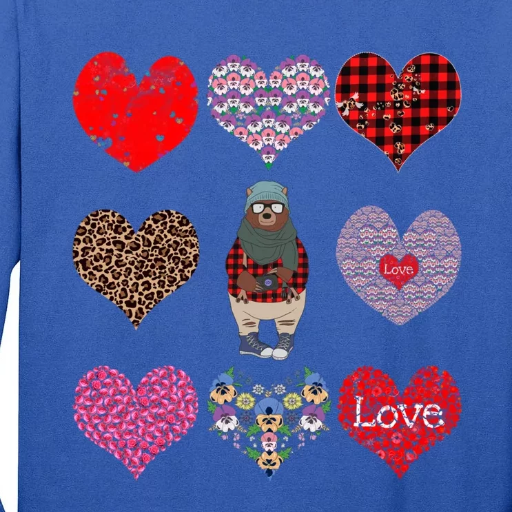 Bear Hearts Pattern Red Plaid Leopard Floral Valentines Day Cool Gift Tall Long Sleeve T-Shirt