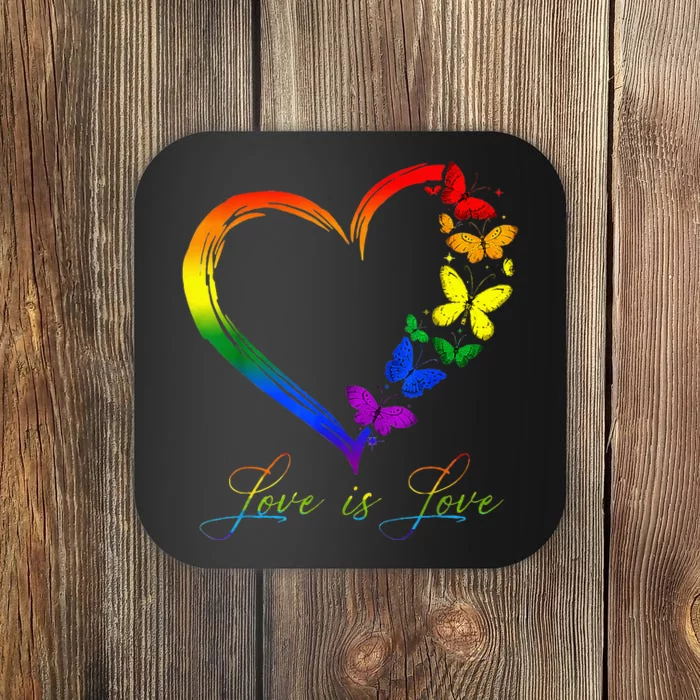 Butterfly Heart Rainbow Love Is Love LGBT Gay Lesbian Pride Coaster