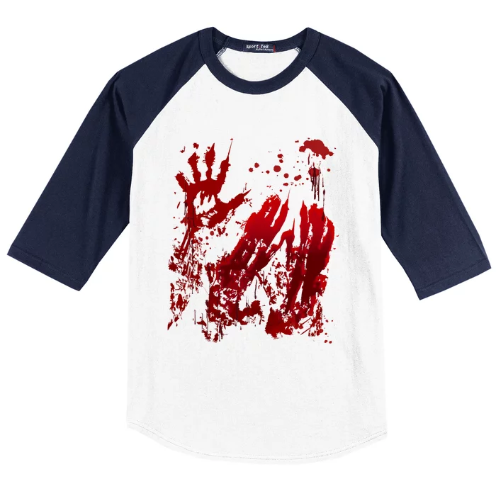 Bloody Handprint Red Hands Blood Splatter Zombie Outbreak Baseball Sleeve Shirt