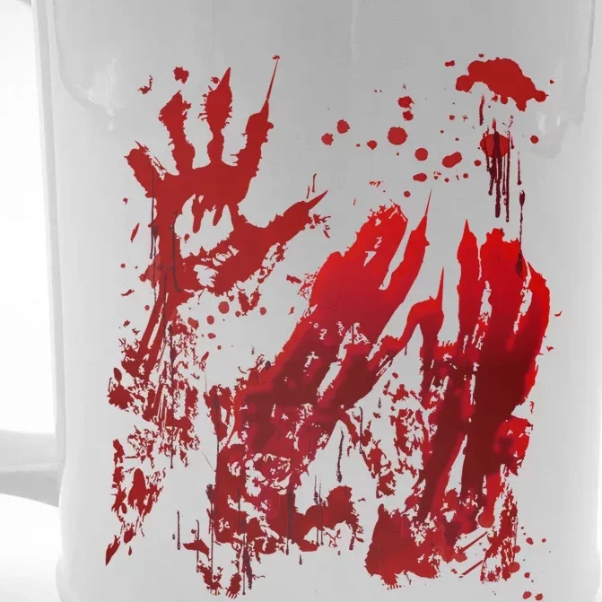 Bloody Handprint Red Hands Blood Splatter Zombie Outbreak Front & Back Beer Stein