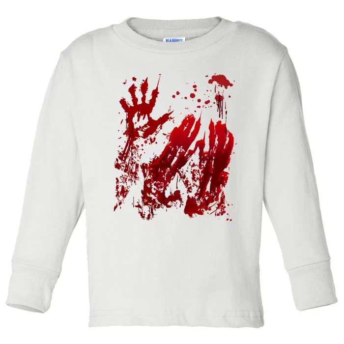 Bloody Handprint Red Hands Blood Splatter Zombie Outbreak Toddler Long Sleeve Shirt