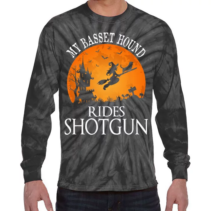 Basset Hound Rides Shotgun Dog Lover Party Tie-Dye Long Sleeve Shirt