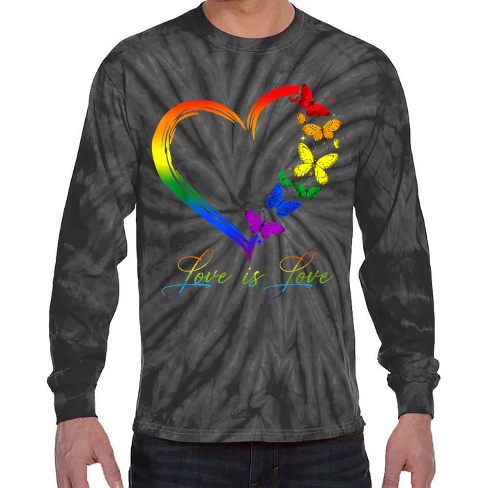 Butterfly Heart Rainbow Love Is Love LGBT Gay Lesbian Pride Tie-Dye Long Sleeve Shirt