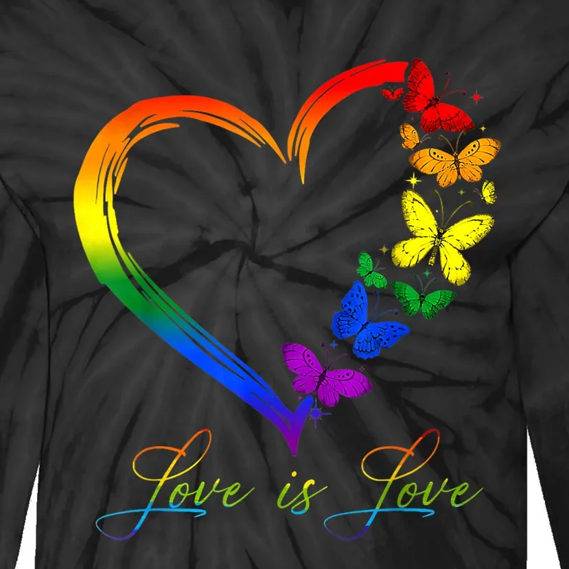 Butterfly Heart Rainbow Love Is Love LGBT Gay Lesbian Pride Tie-Dye Long Sleeve Shirt