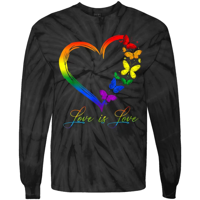 Butterfly Heart Rainbow Love Is Love LGBT Gay Lesbian Pride Tie-Dye Long Sleeve Shirt