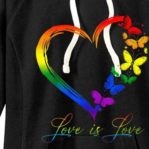 Butterfly Heart Rainbow Love Is Love LGBT Gay Lesbian Pride Women's Fleece Hoodie