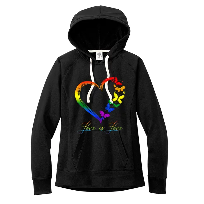 Butterfly Heart Rainbow Love Is Love LGBT Gay Lesbian Pride Women's Fleece Hoodie