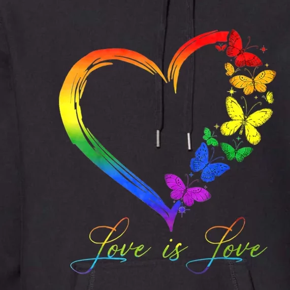 Butterfly Heart Rainbow Love Is Love Lgbt Gay Lesbian Pride Premium Hoodie