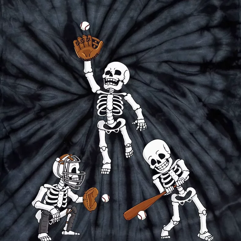 Baseball Halloween Skeletons Hitter Catcher Tie-Dye T-Shirt