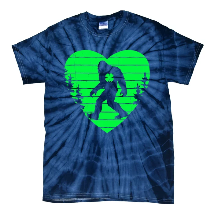 Bigfoot Heart Shamrock Day Boy Girl Love Sasquatch Irish Tie-Dye T-Shirt