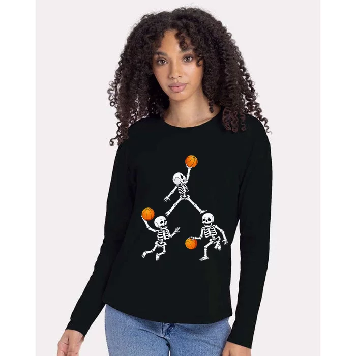 Basketball Halloween Skeleton Dunking Dribble Womens Cotton Relaxed Long Sleeve T-Shirt