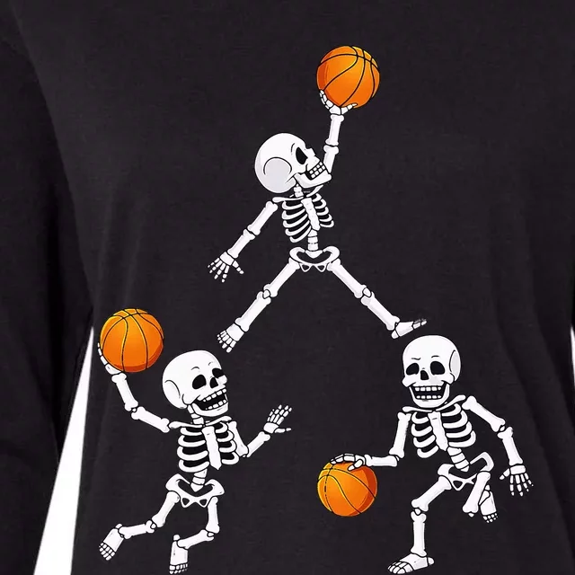 Basketball Halloween Skeleton Dunking Dribble Womens Cotton Relaxed Long Sleeve T-Shirt