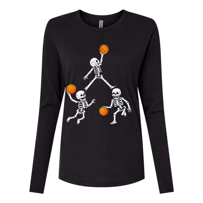 Basketball Halloween Skeleton Dunking Dribble Womens Cotton Relaxed Long Sleeve T-Shirt