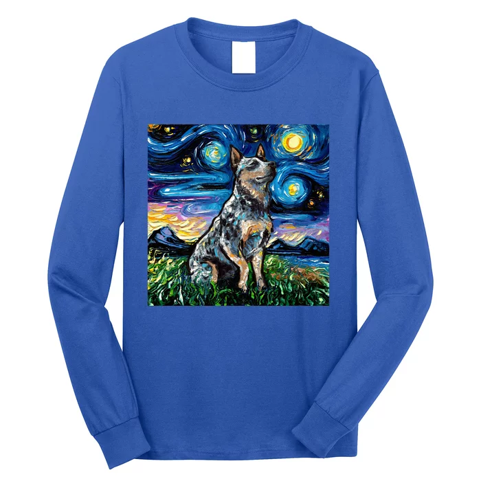 Blue Heeler Starry Night Australian Cattle Dog Art By Aja Cute Gift Long Sleeve Shirt