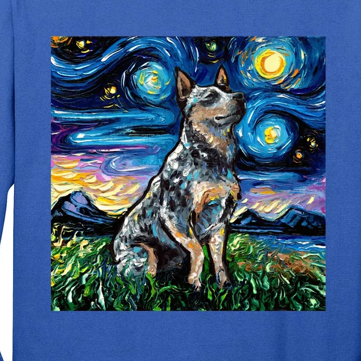 Blue Heeler Starry Night Australian Cattle Dog Art By Aja Cute Gift Tall Long Sleeve T-Shirt