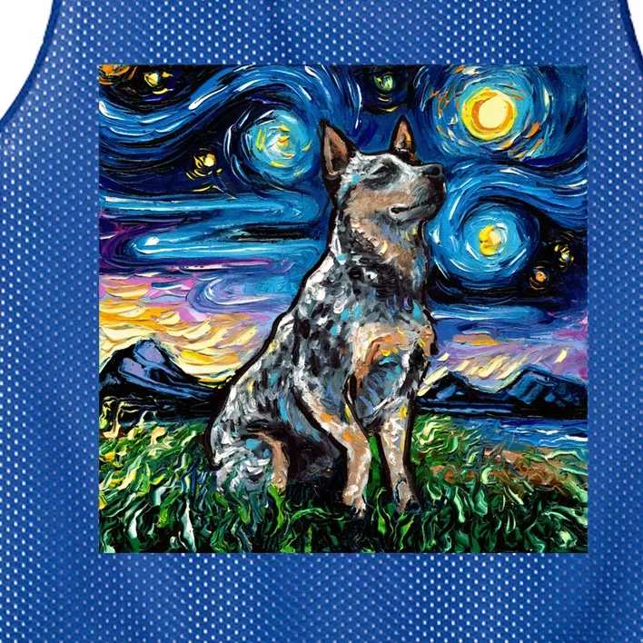 Blue Heeler Starry Night Australian Cattle Dog Art By Aja Cute Gift Mesh Reversible Basketball Jersey Tank