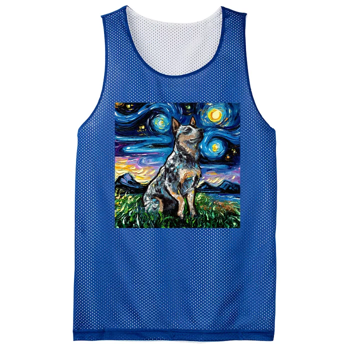 Blue Heeler Starry Night Australian Cattle Dog Art By Aja Cute Gift Mesh Reversible Basketball Jersey Tank