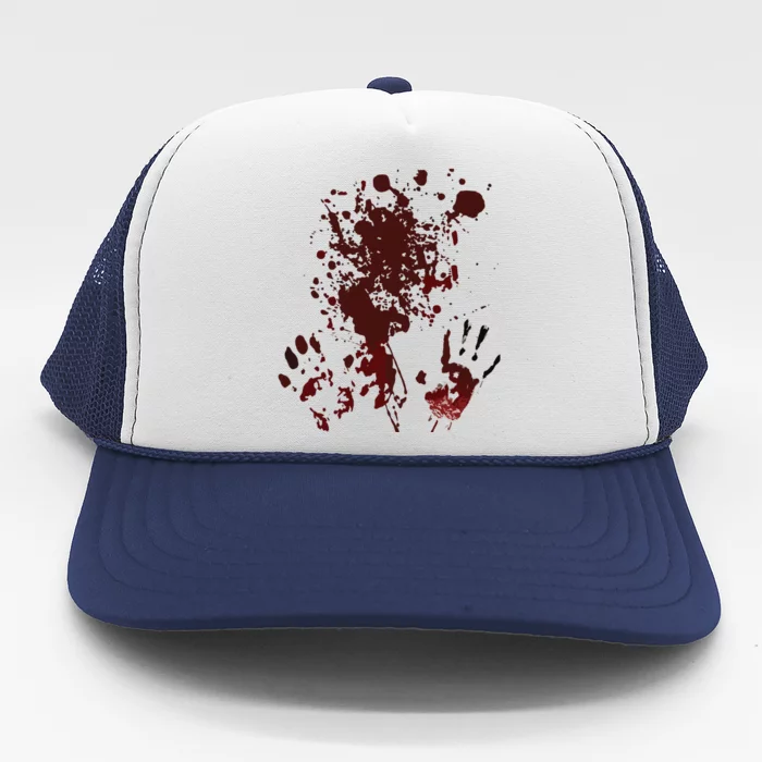 Blood Hands Splatters Red Bloody Handprints Zombie Outbreak Trucker Hat