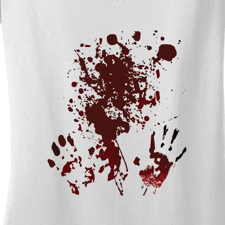 Blood Hands Splatters Red Bloody Handprints Zombie Outbreak Women's V-Neck T-Shirt