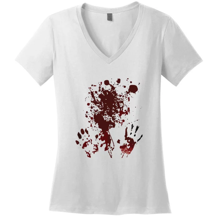 Blood Hands Splatters Red Bloody Handprints Zombie Outbreak Women's V-Neck T-Shirt