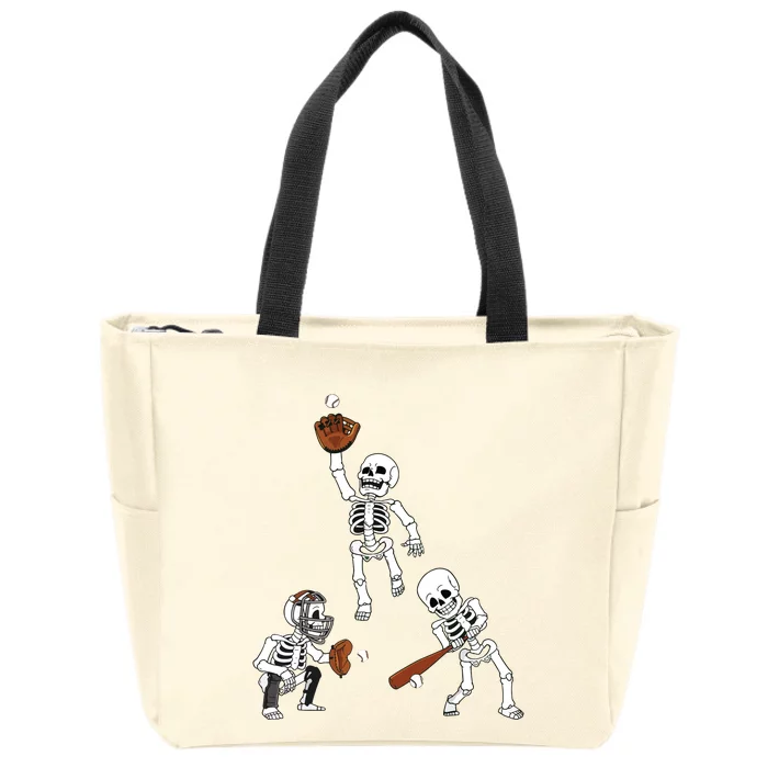 Baseball Halloween Skeletons Hitter Catcher Boy Zip Tote Bag