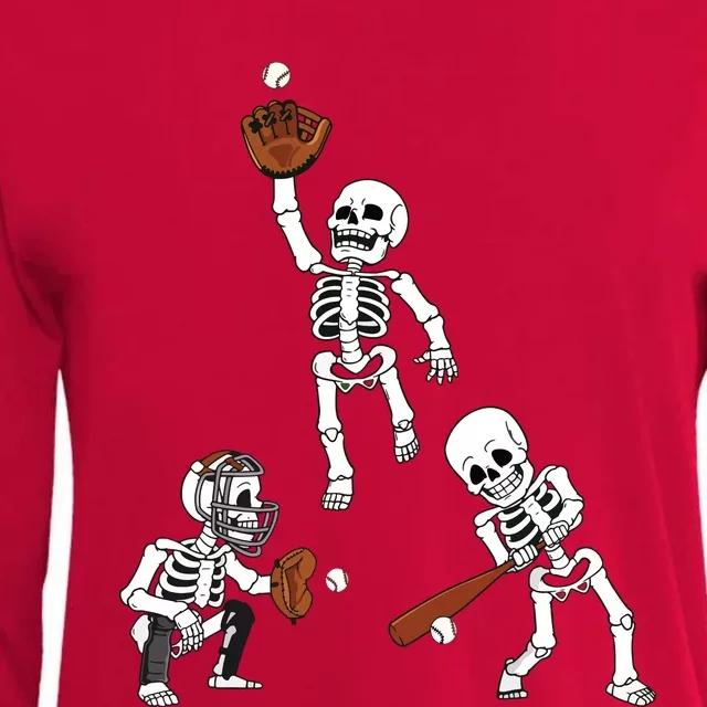 Baseball Halloween Skeletons Hitter Catcher Boy Womens Cotton Relaxed Long Sleeve T-Shirt