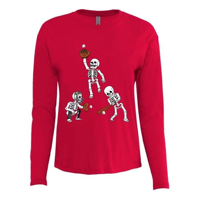 Baseball Halloween Skeletons Hitter Catcher Boy Womens Cotton Relaxed Long Sleeve T-Shirt